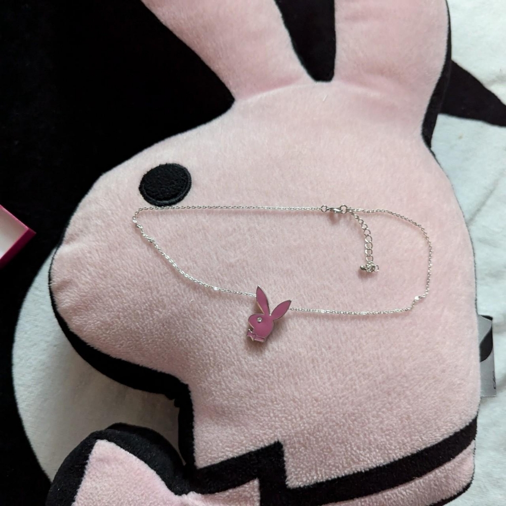 Playboy necklace pink enamel fill look charm